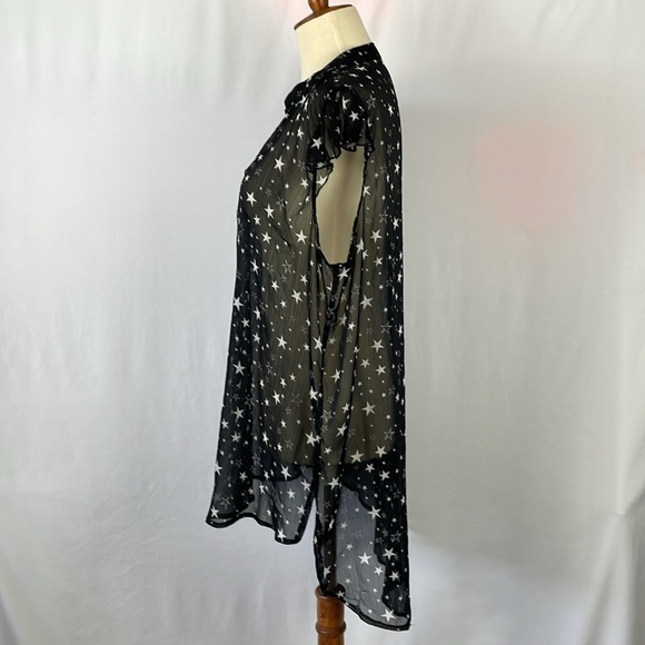 No Boundaries Black Sheer Top w/Stars, Cap Sleeves & Hi-Lo Hem- Size XXL (19) Jr - Picture 6 of 15